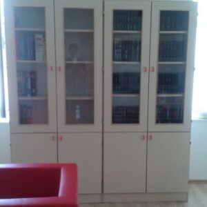 Ormar s 2 staklena vratna krila od iverala gore i 2 puna vratna krila dolje 80x40x195